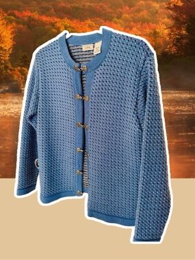 Vintage L.L. Bean - 100% Wool - Powder Blue Fair Isle Sweater Cardigan
